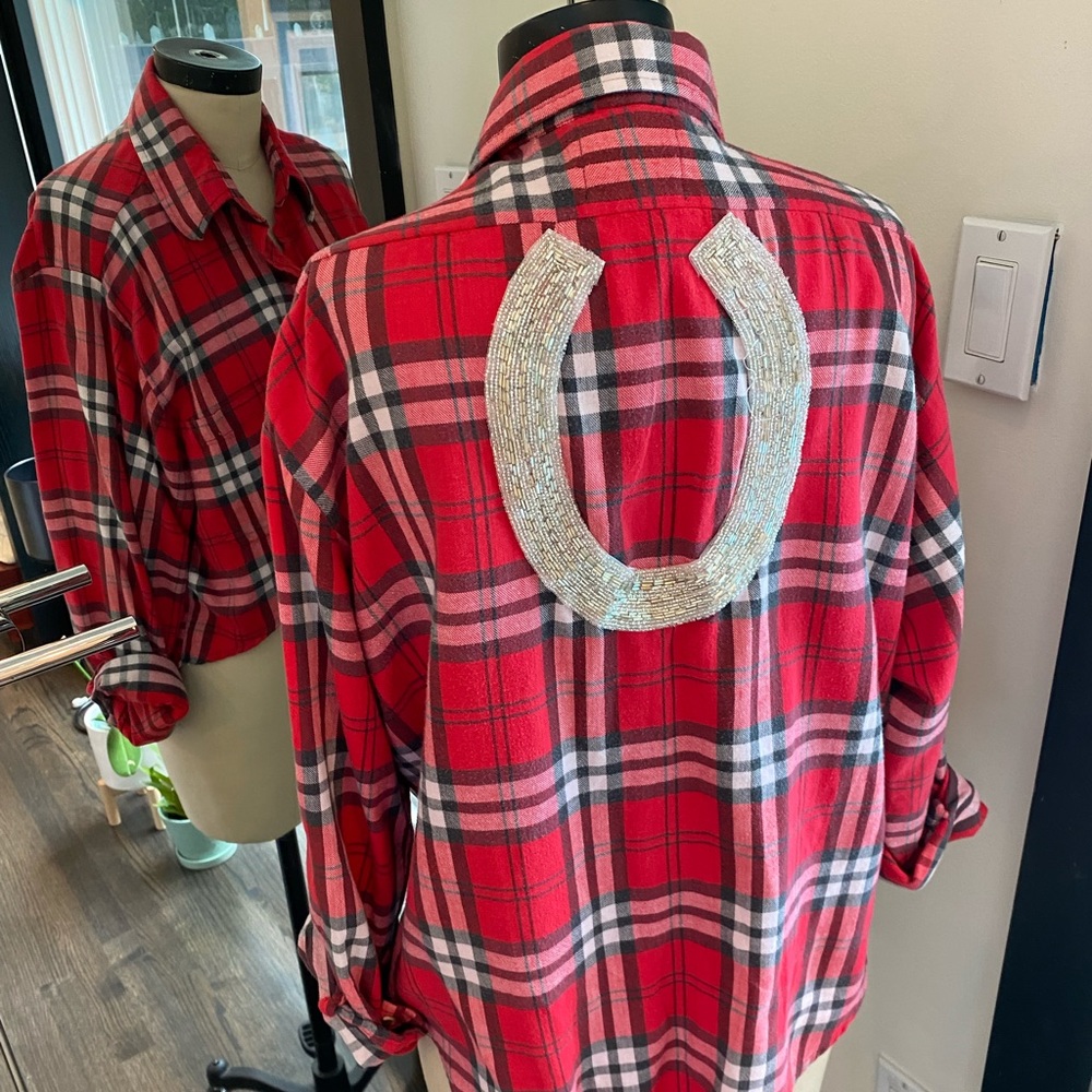 EUC LF Vintage First of a Kind Sequin Plaid Shirt